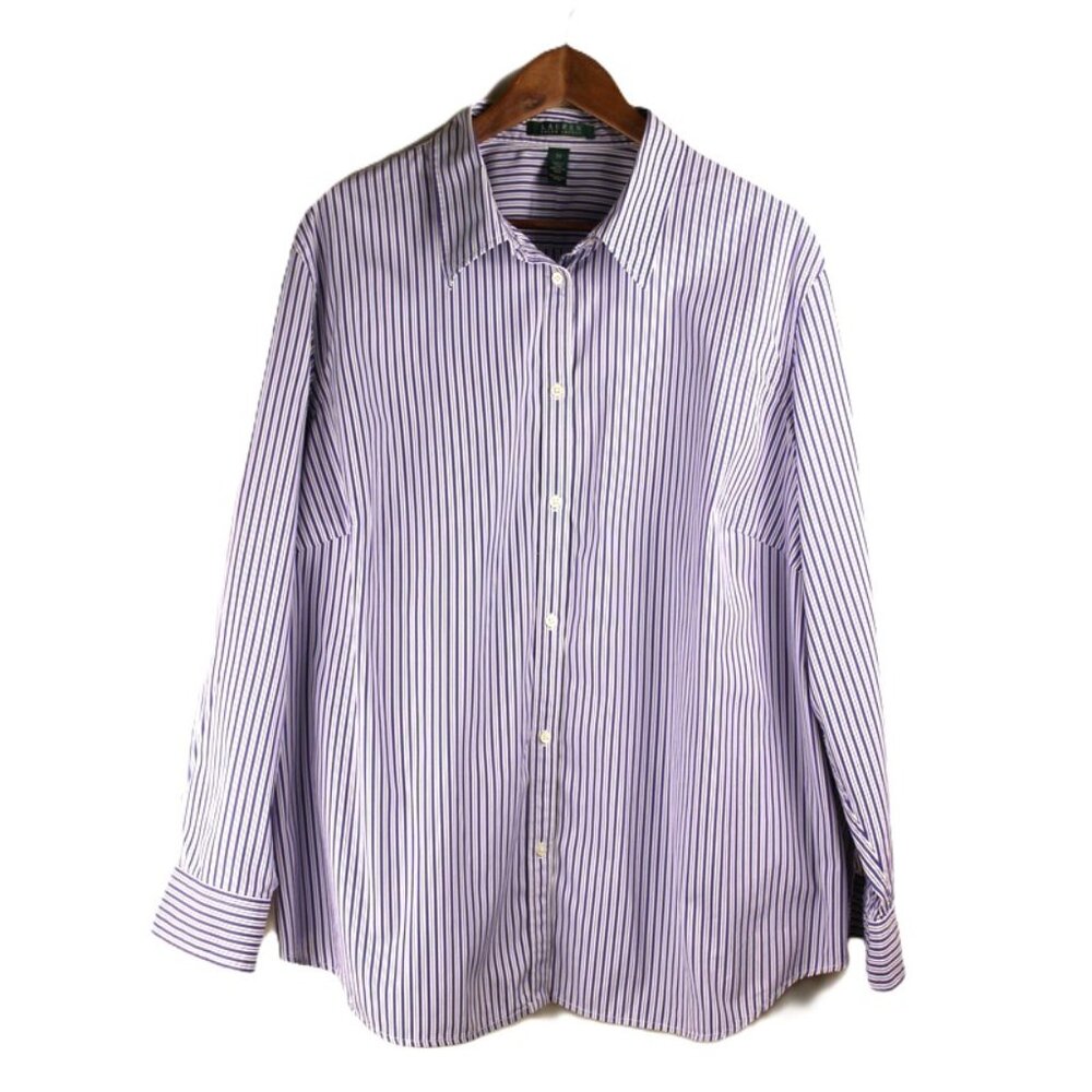 LAUREN RALPH LAUREN Striped Oxford Cotton Button-Up Shirt in Purple/White